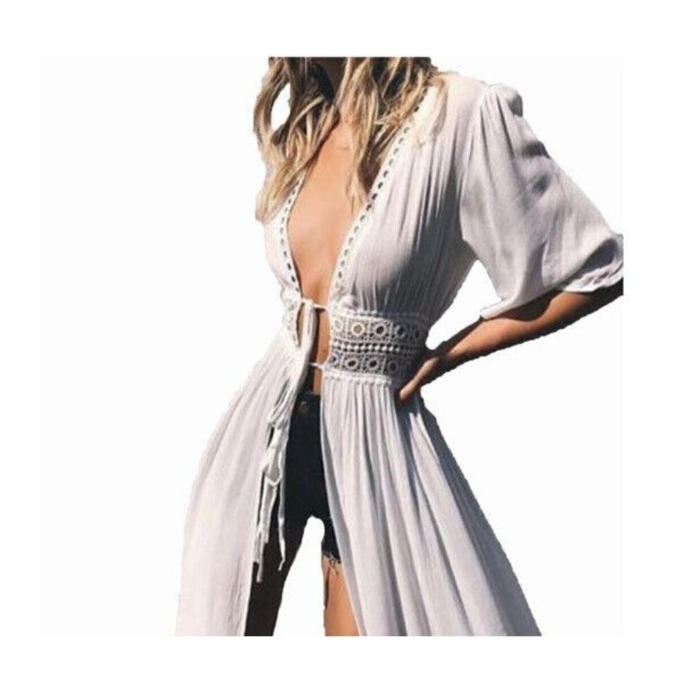 Evanhome Women's Elegant Summer Cardigan Maxi Long Gray Coverup Size Large